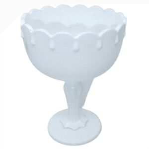 Vintage Indiana Milk Glass Teardrop Pedestal Planter Compote Scalloped Mouth~7"